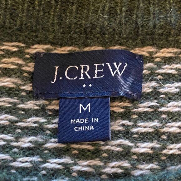 J.Crew Green Birdseye Crewneck Sweater Size M Lambswool Blend Knit Textured - Picture 3 of 10